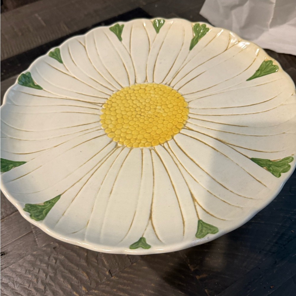 Floral Ceramic Plate with Yellow and Green Accents